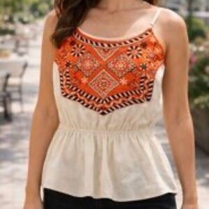 Abercrombie & Fitch Cream Camisole with Orange Embroidered Yoke